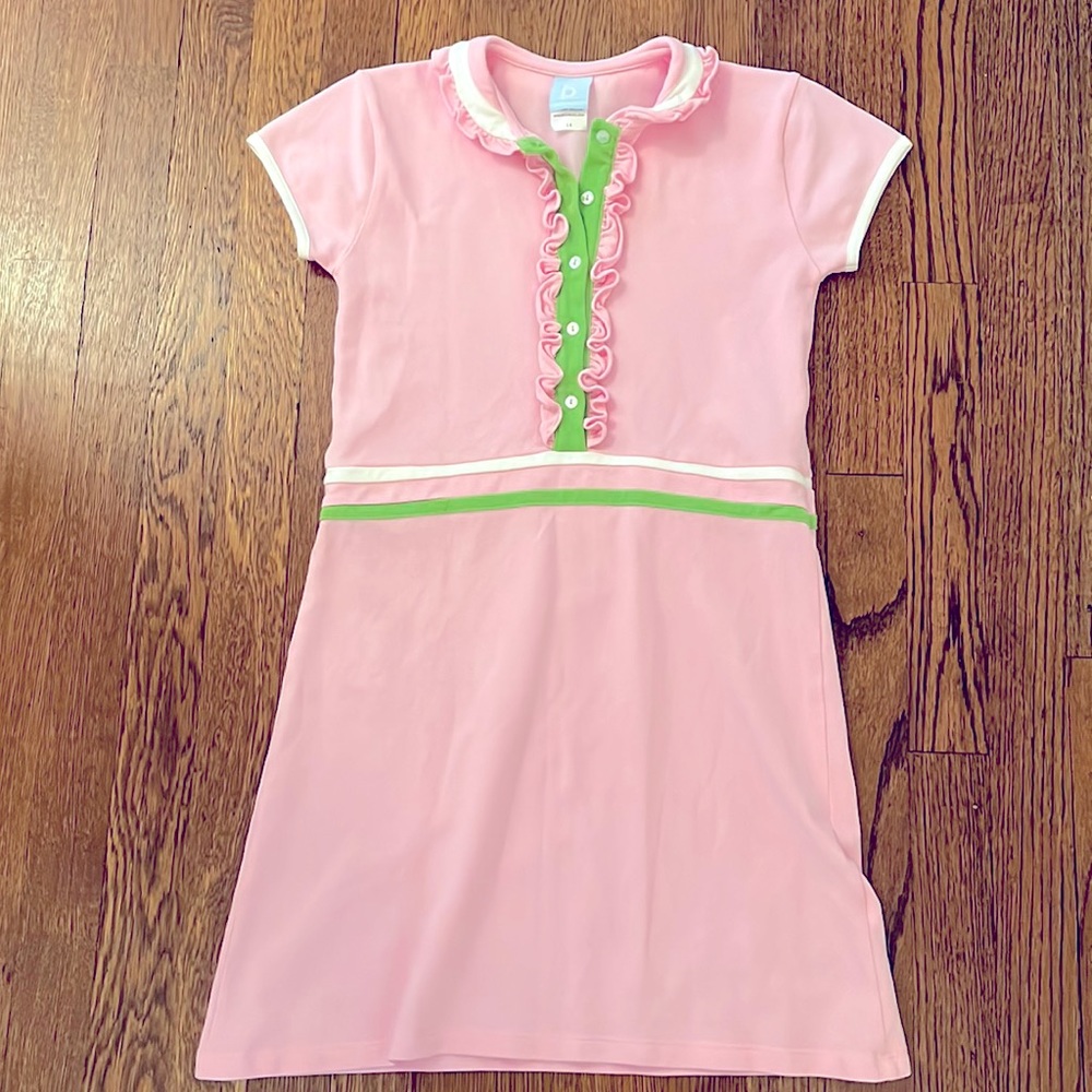 Bella Bliss pink preppy polo dress with ruffle detail